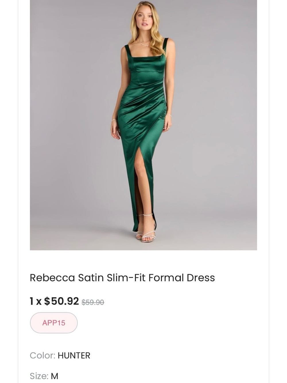 Rebecca Dark Green Satin Ruched Slim Fit Midi Dress with Front Slit